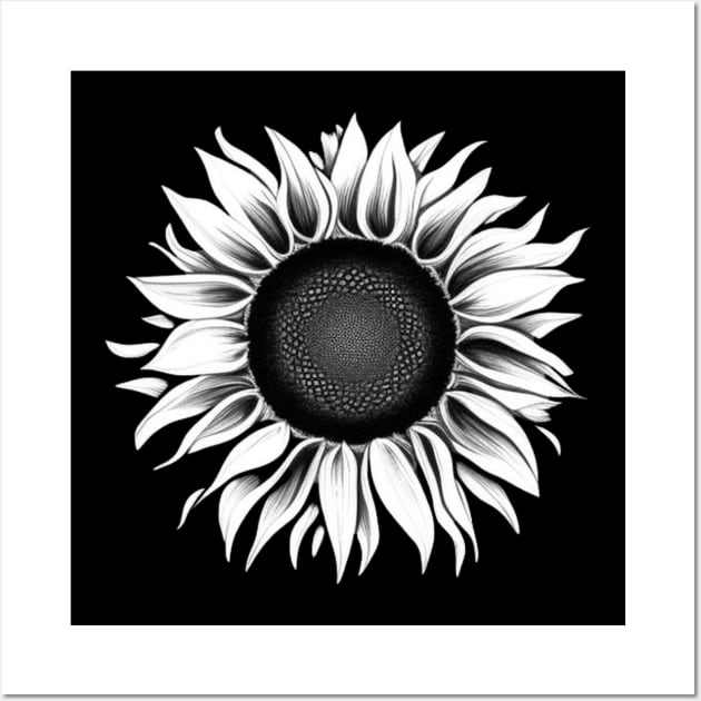 Black and White Sunflower Design Wall Art by StickerMyLife